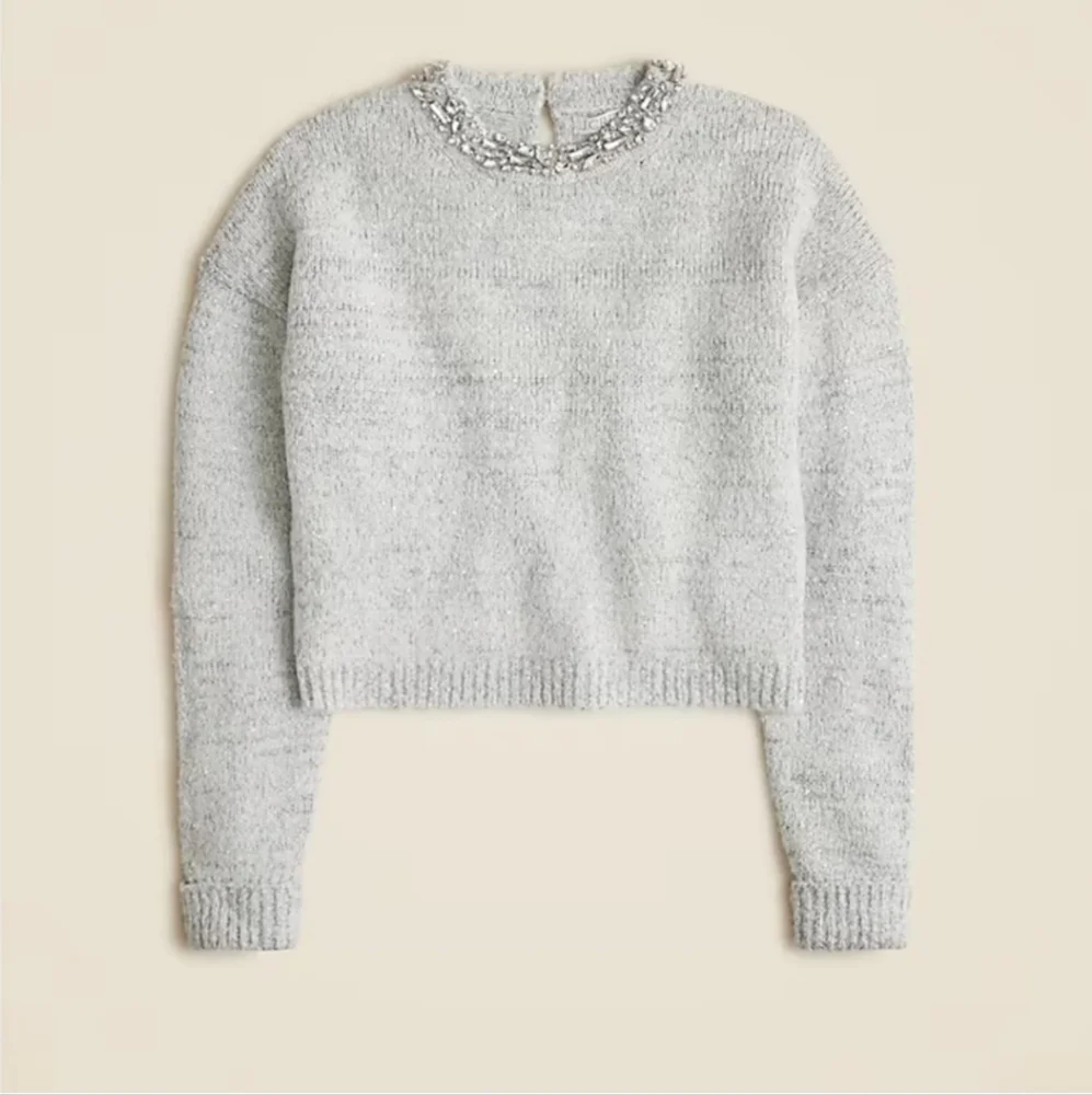 J Crew Embellished pullover Rhinestone Collar sweater XL Grey CE731